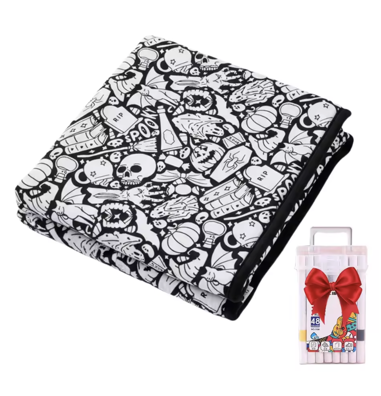 Couverture à colorier DIY pour enfants, tissu peluche doux, lavable et réutilisable