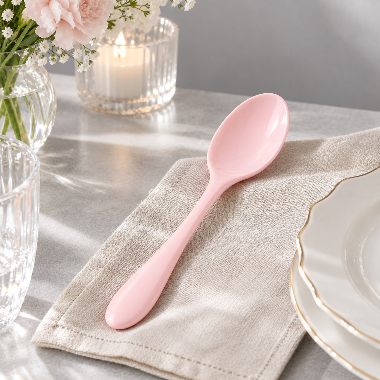 Petite cuillère de service en céramique rose pastel 15 cm