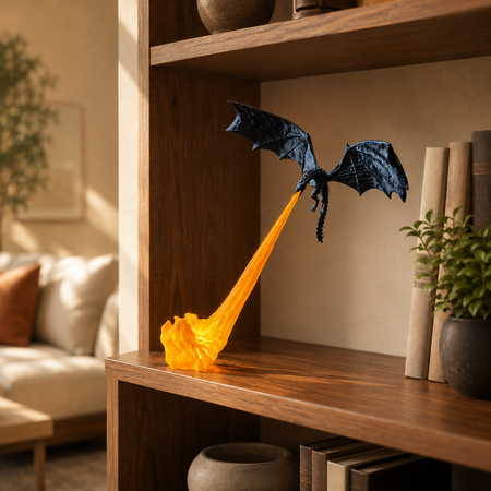Décoration dragon volant avec effet de flamme lumineuse pour chambres fantastiques