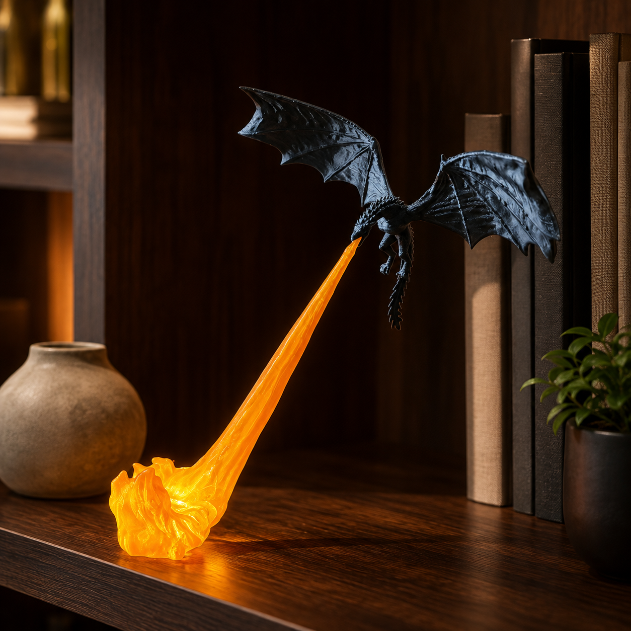 Décoration dragon volant avec effet de flamme lumineuse pour chambres fantastiques