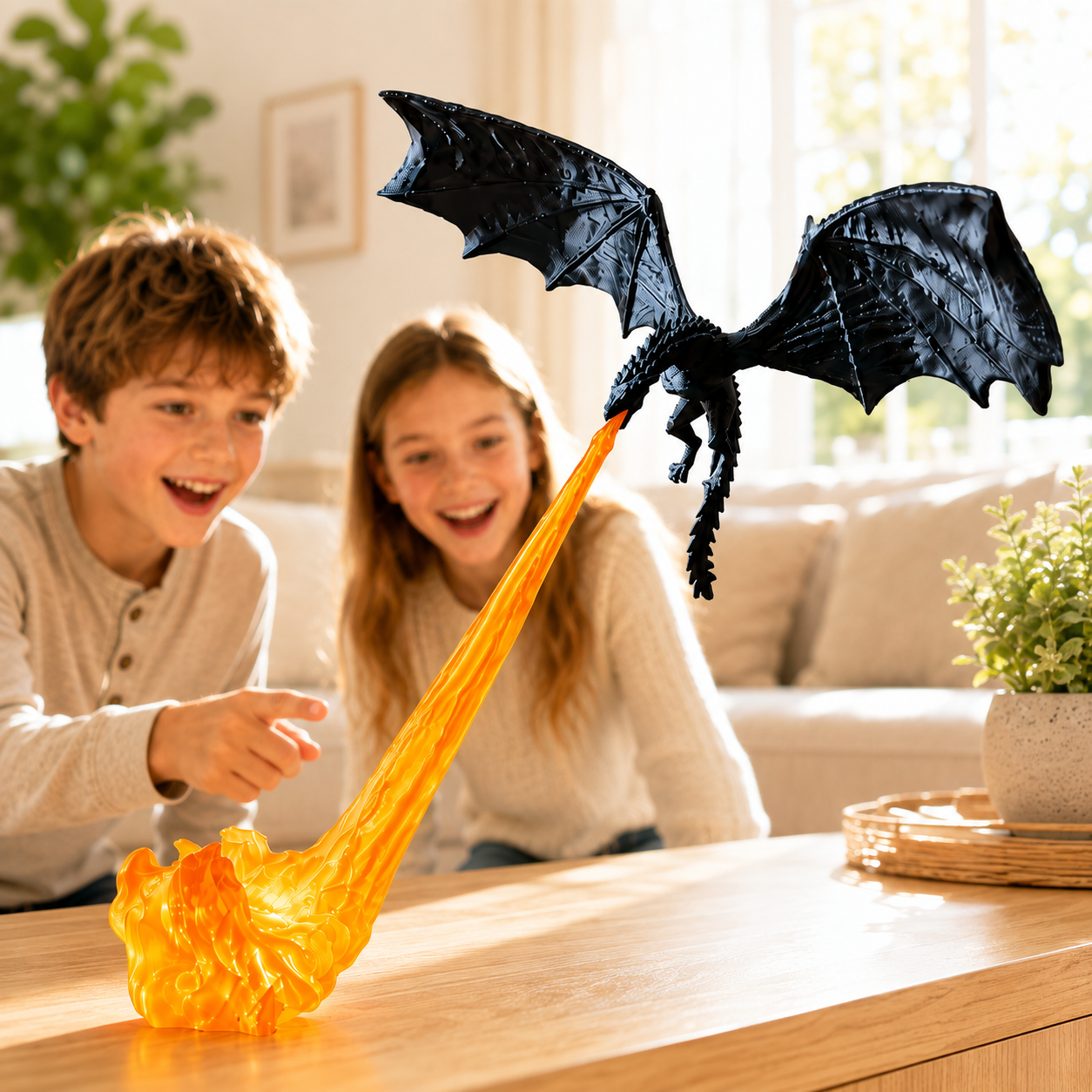 Décoration dragon volant avec effet de flamme lumineuse pour chambres fantastiques