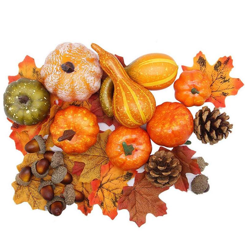Décorations de table d'automne, ensemble de 50 pièces avec mini citrouilles en mousse, feuilles d'érable, glands et pomm