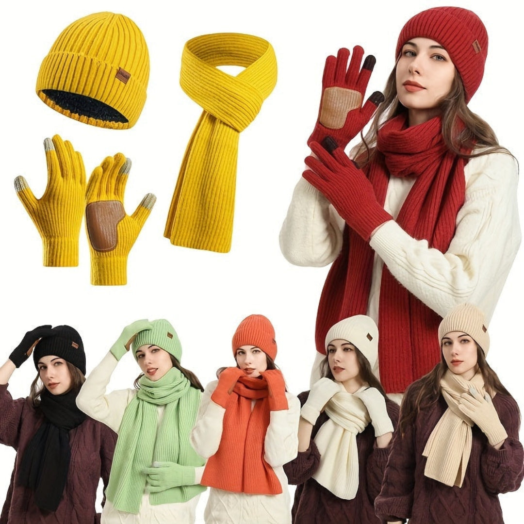 Ensemble d'hiver tricoté douillet - 3 pièces pour la chaleur