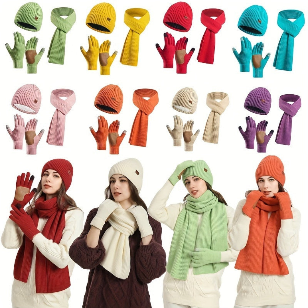 Ensemble d'hiver tricoté douillet - 3 pièces pour la chaleur