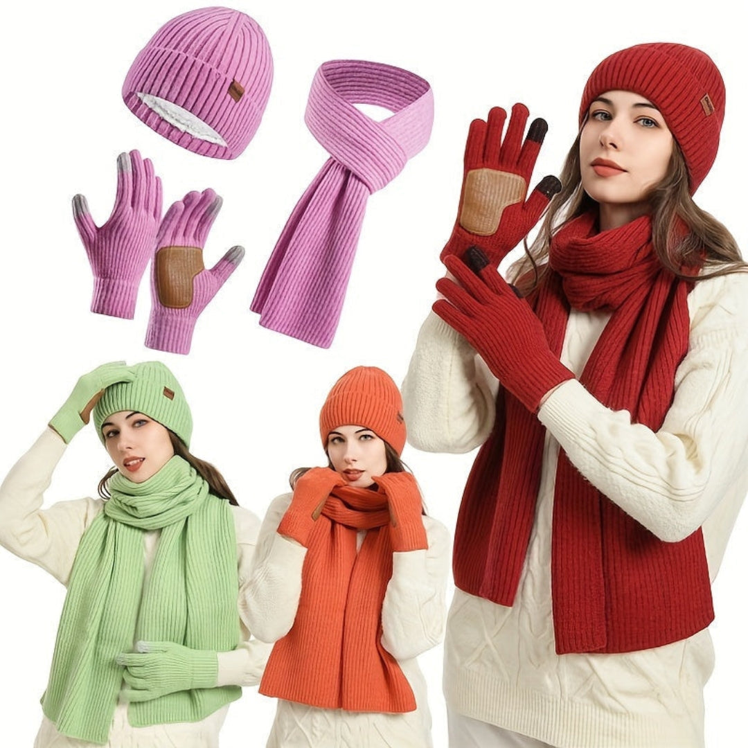 Ensemble d'hiver tricoté douillet - 3 pièces pour la chaleur