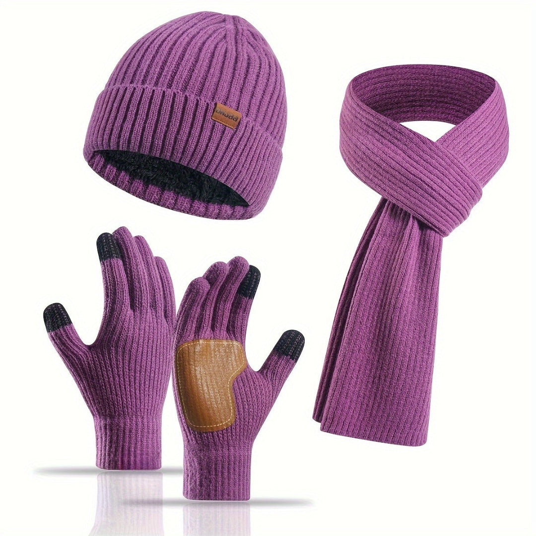 Ensemble d'hiver tricoté douillet - 3 pièces pour la chaleur