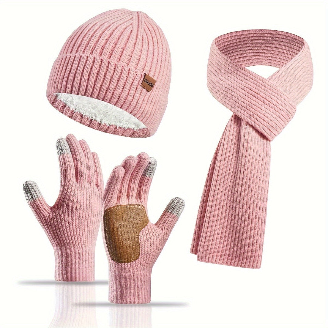 Ensemble d'hiver tricoté douillet - 3 pièces pour la chaleur