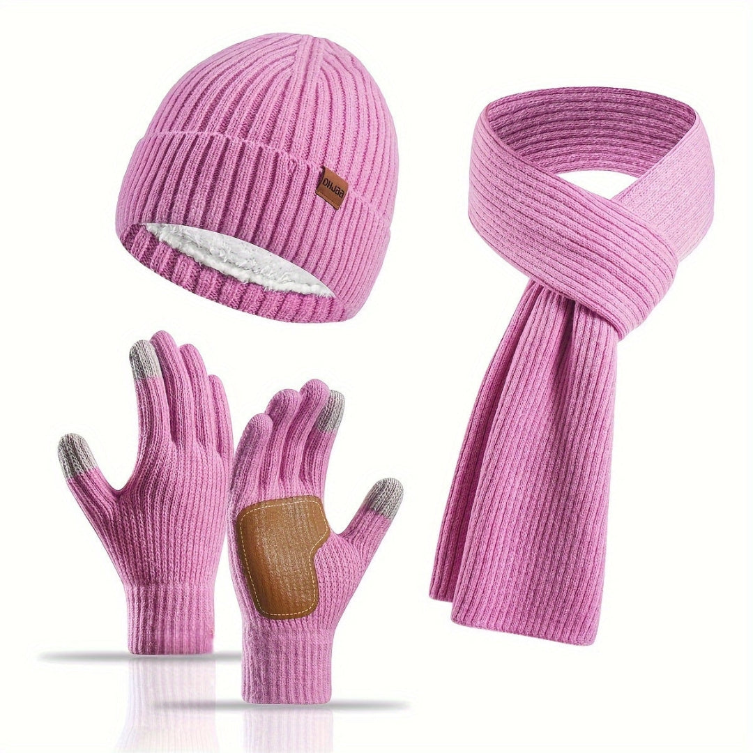 Ensemble d'hiver tricoté douillet - 3 pièces pour la chaleur