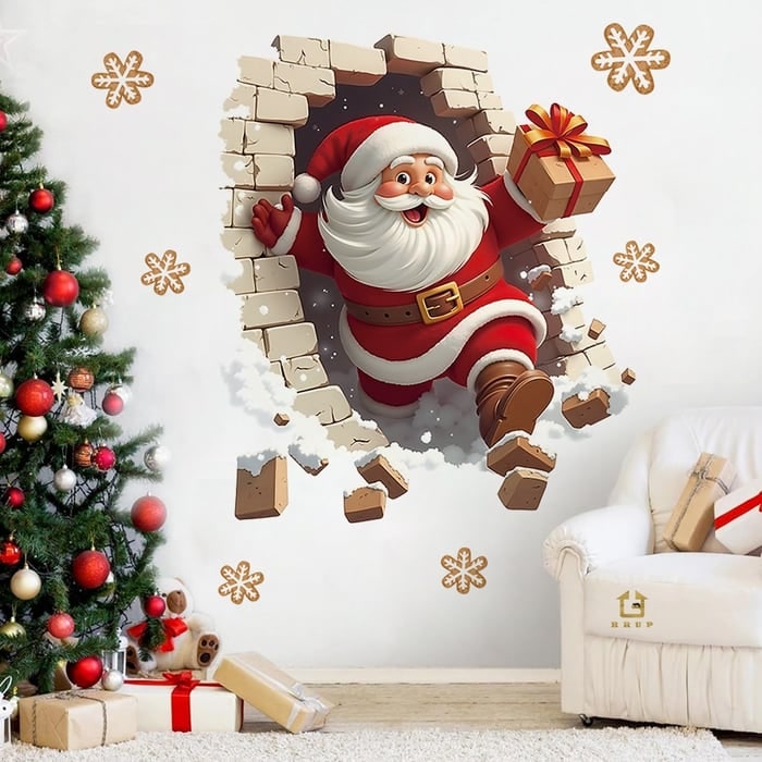 Ensemble de stickers muraux 3D Père Noël avec décalcomanies en vinyle repositionnables