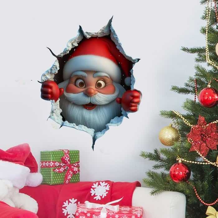 Ensemble de stickers muraux 3D Père Noël avec décalcomanies en vinyle repositionnables
