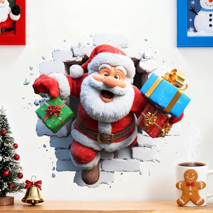 Ensemble de stickers muraux 3D Père Noël avec décalcomanies en vinyle repositionnables