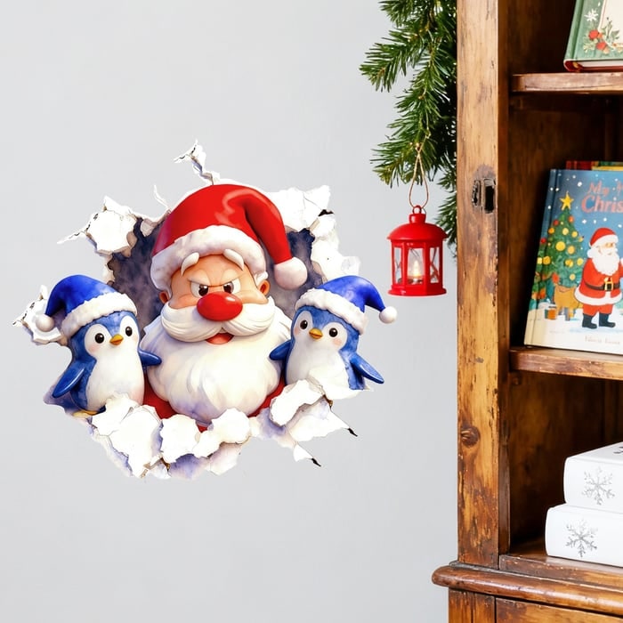 Ensemble de stickers muraux 3D Père Noël avec décalcomanies en vinyle repositionnables