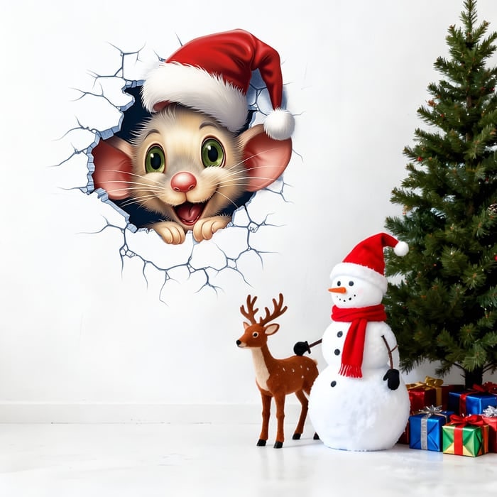 Ensemble de stickers muraux 3D Père Noël avec décalcomanies en vinyle repositionnables