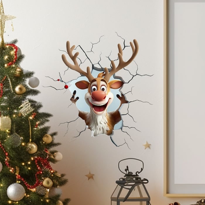 Ensemble de stickers muraux 3D Père Noël avec décalcomanies en vinyle repositionnables