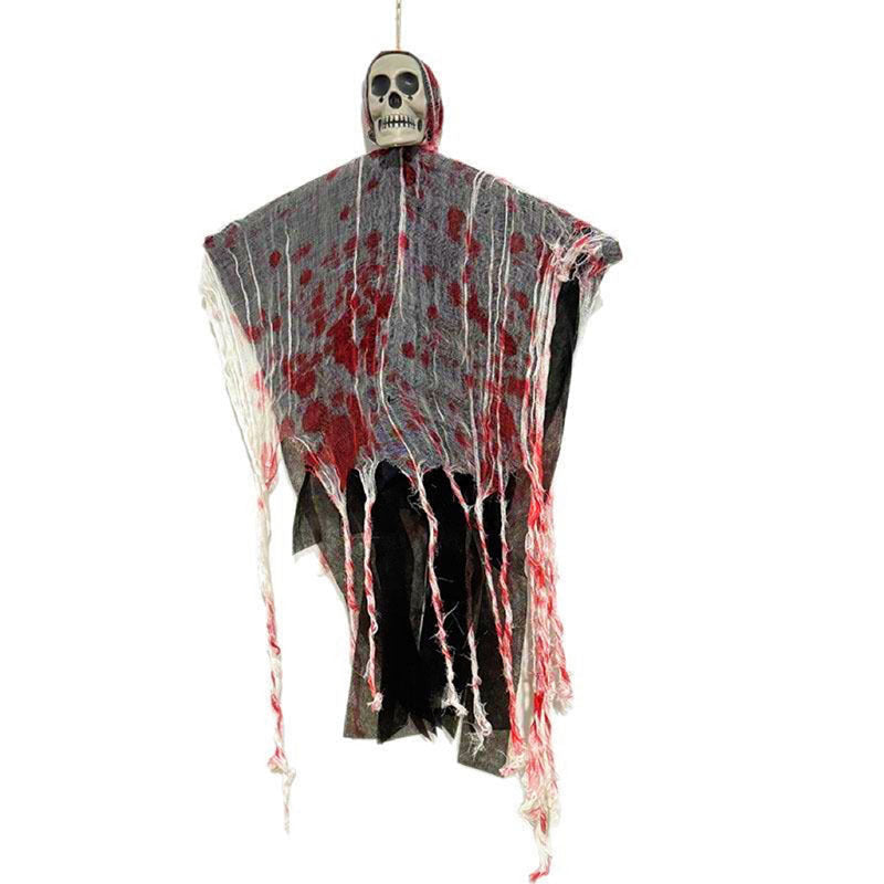 Fantôme d'Halloween suspendu avec crâne, lumières LED et gaze tachée de sang, décoration pour porte, arbre et intérieur