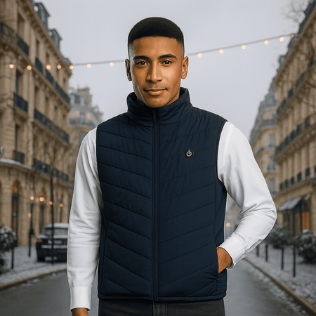 Gilet chauffant mixte avec 3 niveaux de chaleur sur le dos, l'abdomen et la nuque, alimenté par batterie externe USB, po