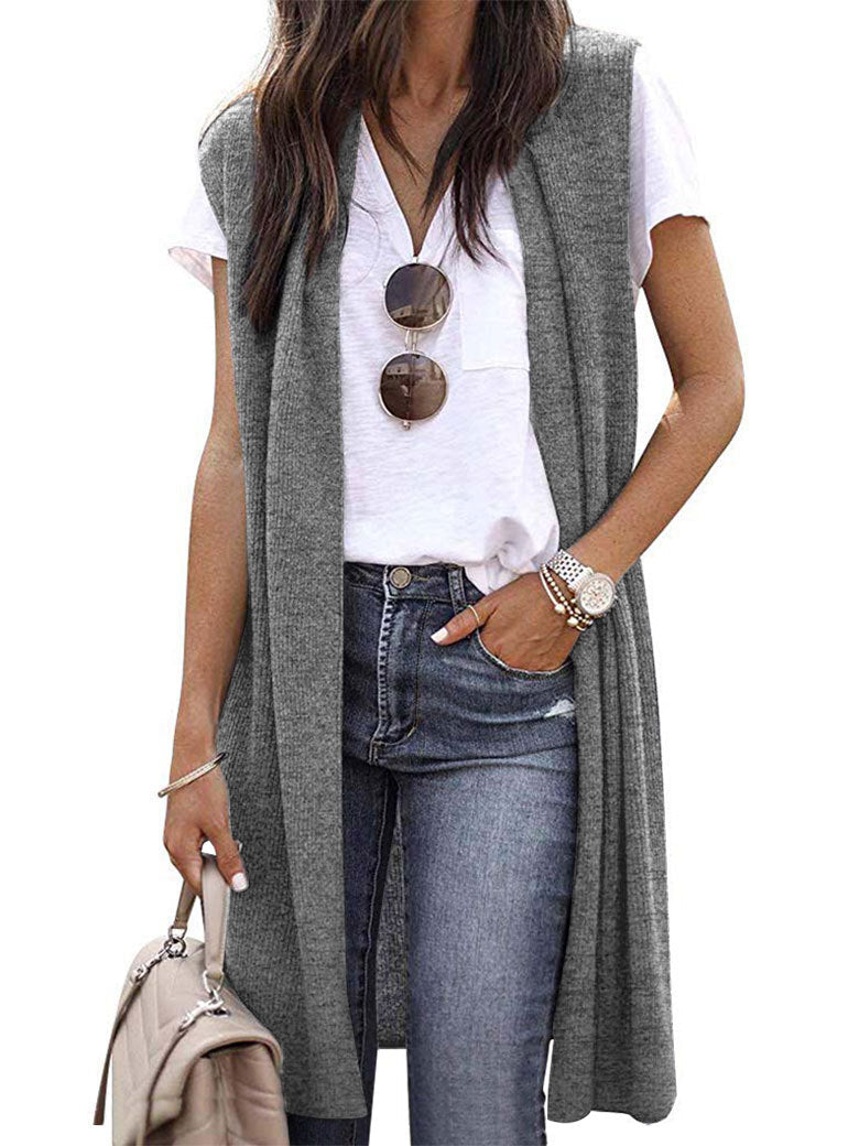 Gilet en maille oversize décontracté à manches courtes pour femme