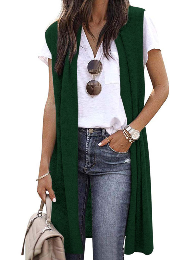 Gilet en maille oversize décontracté à manches courtes pour femme