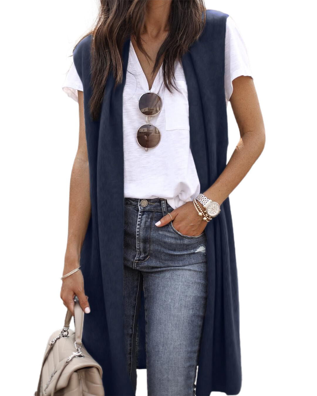 Gilet en maille oversize décontracté à manches courtes pour femme