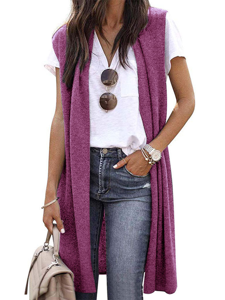 Gilet en maille oversize décontracté à manches courtes pour femme