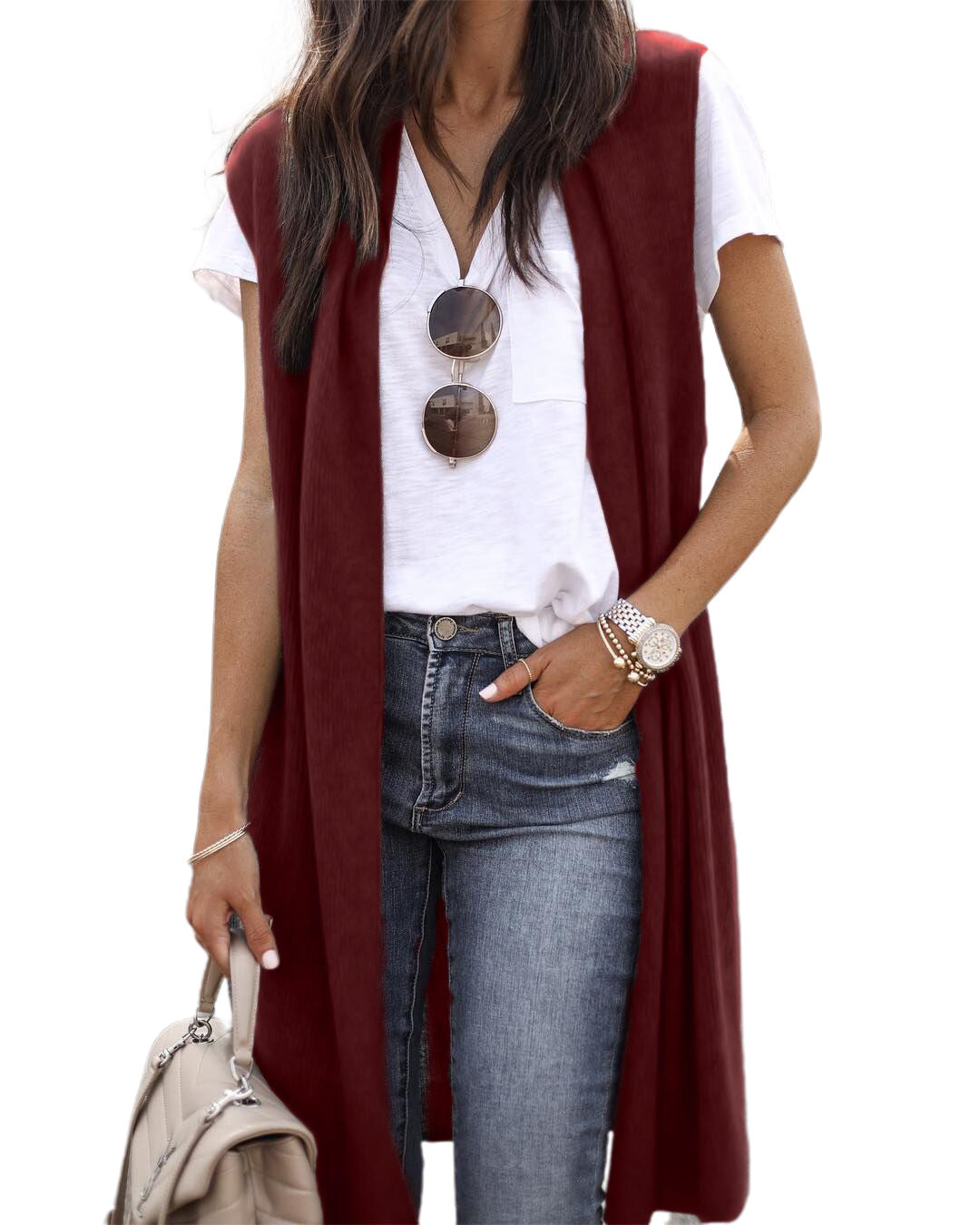 Gilet en maille oversize décontracté à manches courtes pour femme