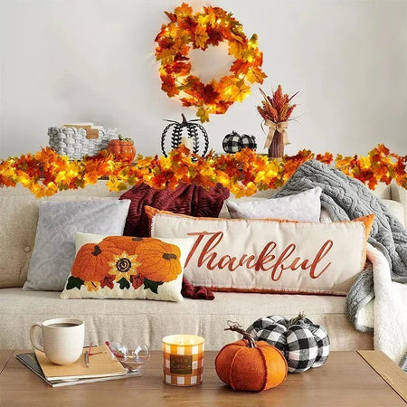 Guirlande de feuilles d'automne avec feuilles d'érable artificielles, 2 mètres, feuilles en tissu et plastique de 9-10 c