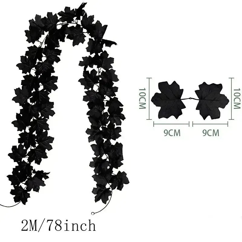 Guirlande de feuilles d'automne avec feuilles d'érable artificielles, 2 mètres, feuilles en tissu et plastique de 9-10 c