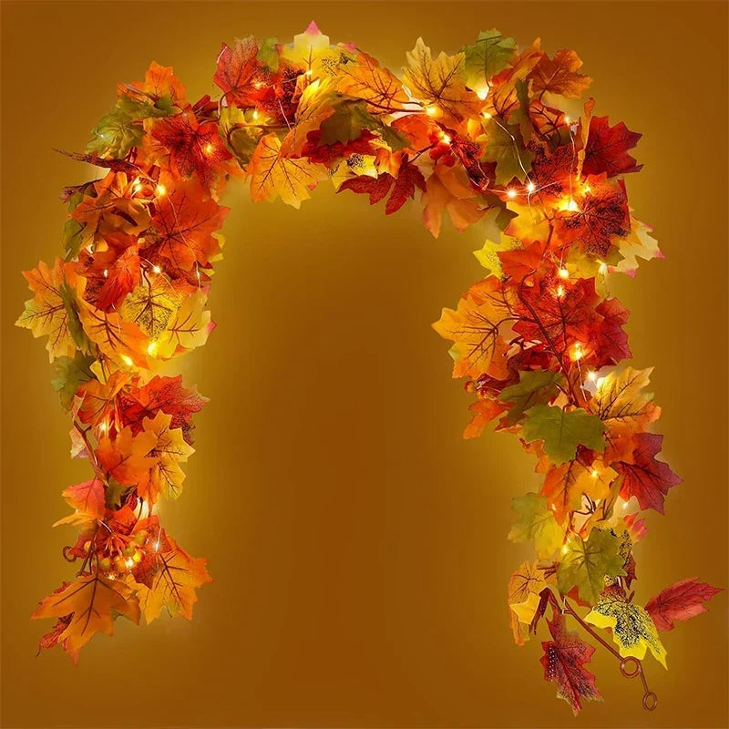 Guirlande de feuilles d'automne avec feuilles d'érable artificielles, 2 mètres, feuilles en tissu et plastique de 9-10 c