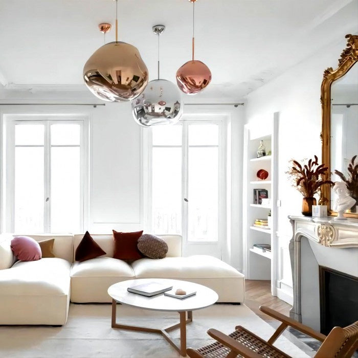 Jessamy | Suspension globe en acrylique moulée avec finition miroir pour salle à manger et cuisine