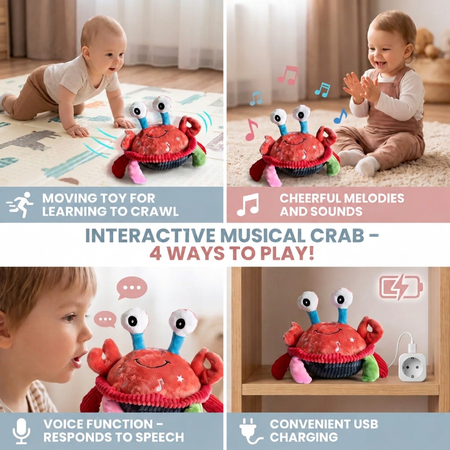 Jouet crabe musical interactif avec fonction vocale