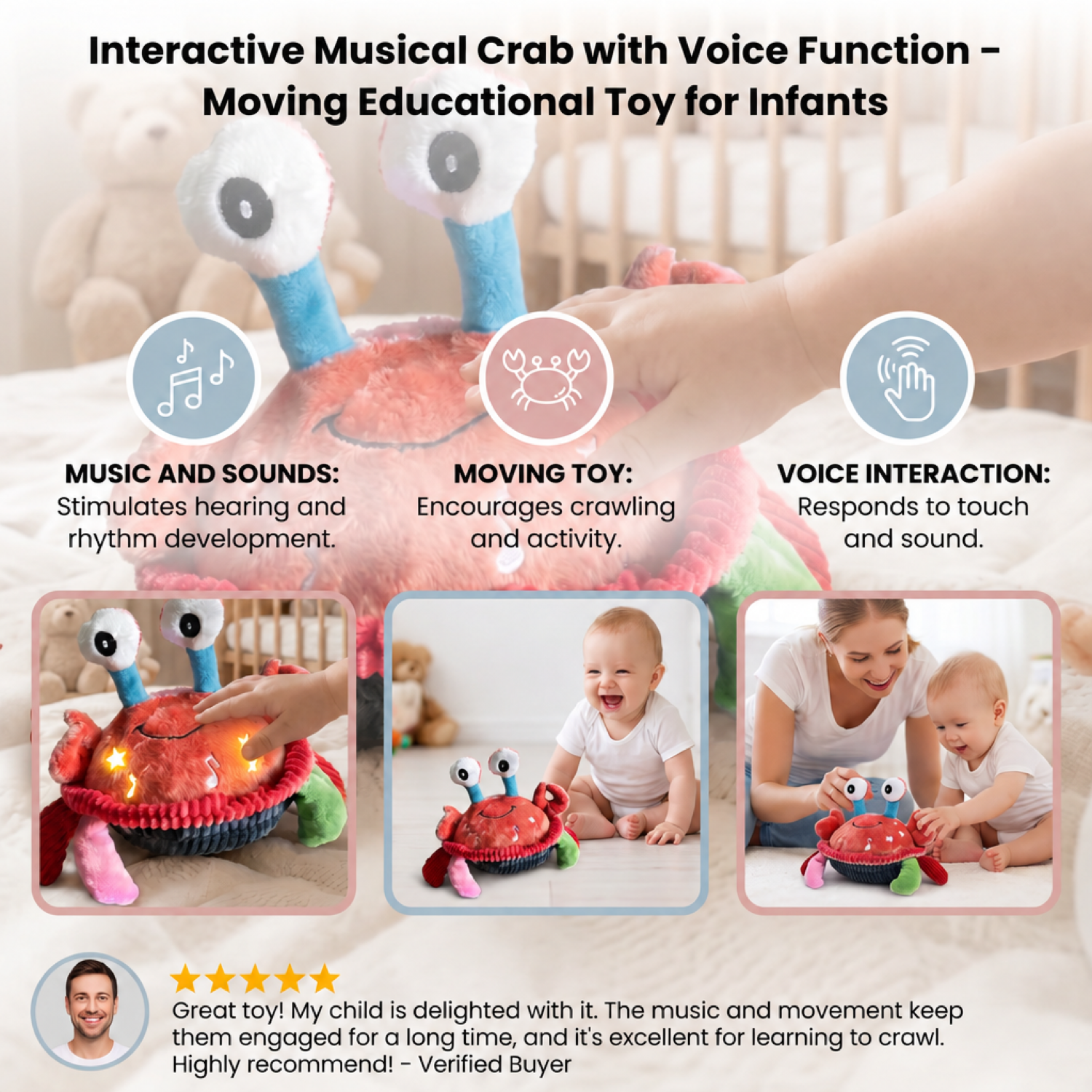 Jouet crabe musical interactif avec fonction vocale