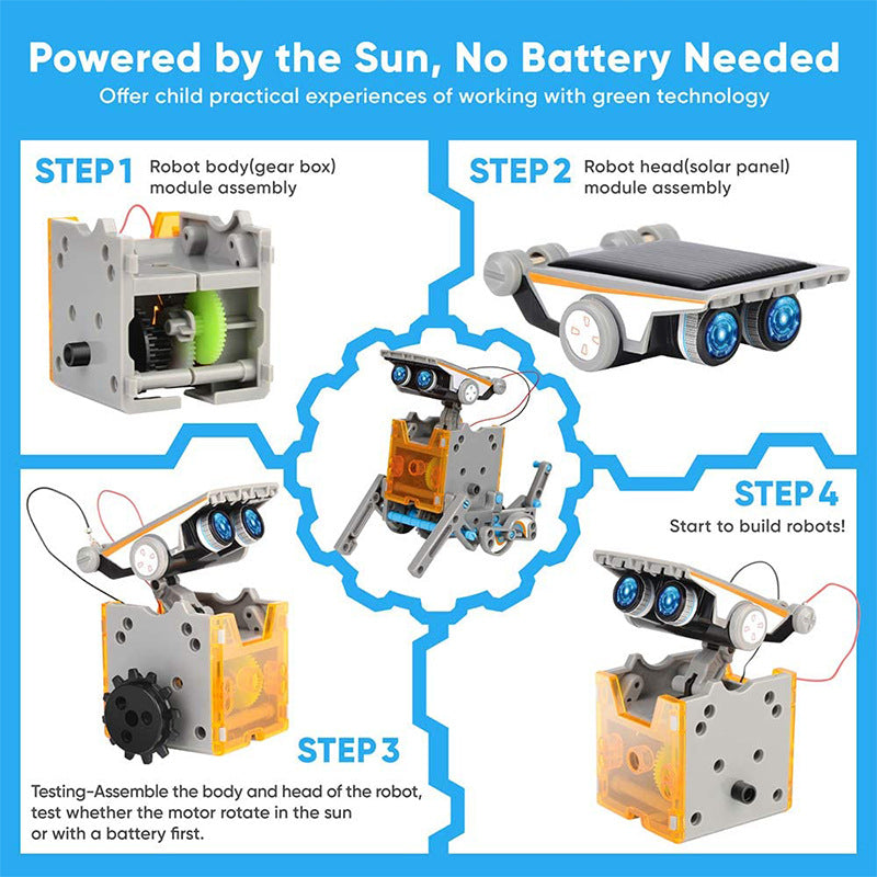 Kit robot solaire STEM pour enfants – Jouet de construction DIY 12-en-1 et 13-en-1