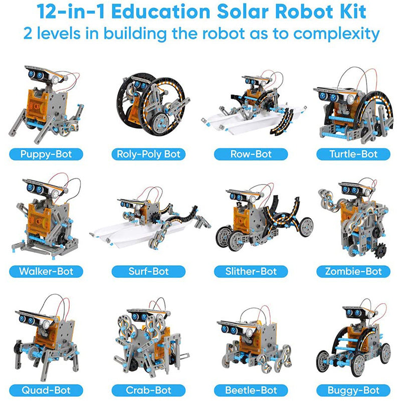 Kit robot solaire STEM pour enfants – Jouet de construction DIY 12-en-1 et 13-en-1