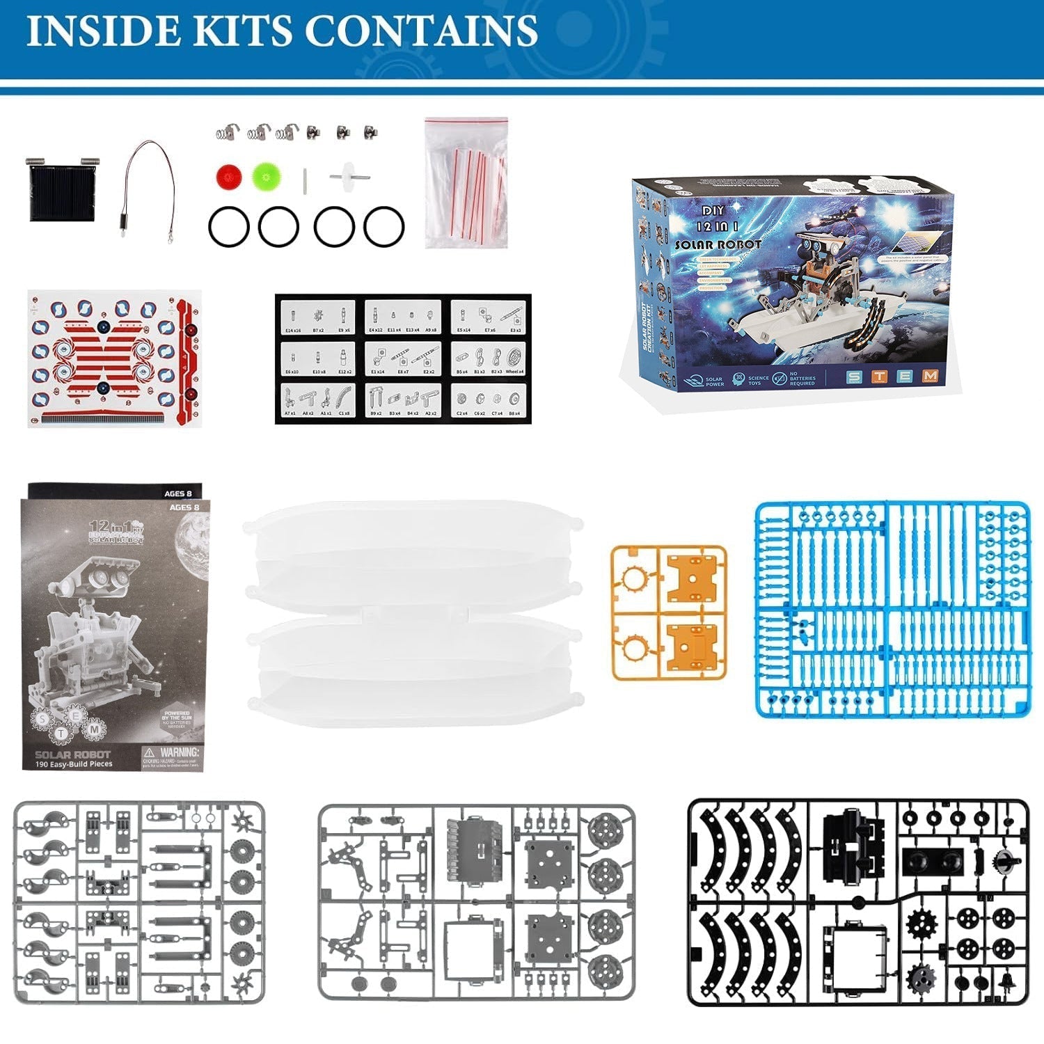 Kit robot solaire STEM pour enfants – Jouet de construction DIY 12-en-1 et 13-en-1