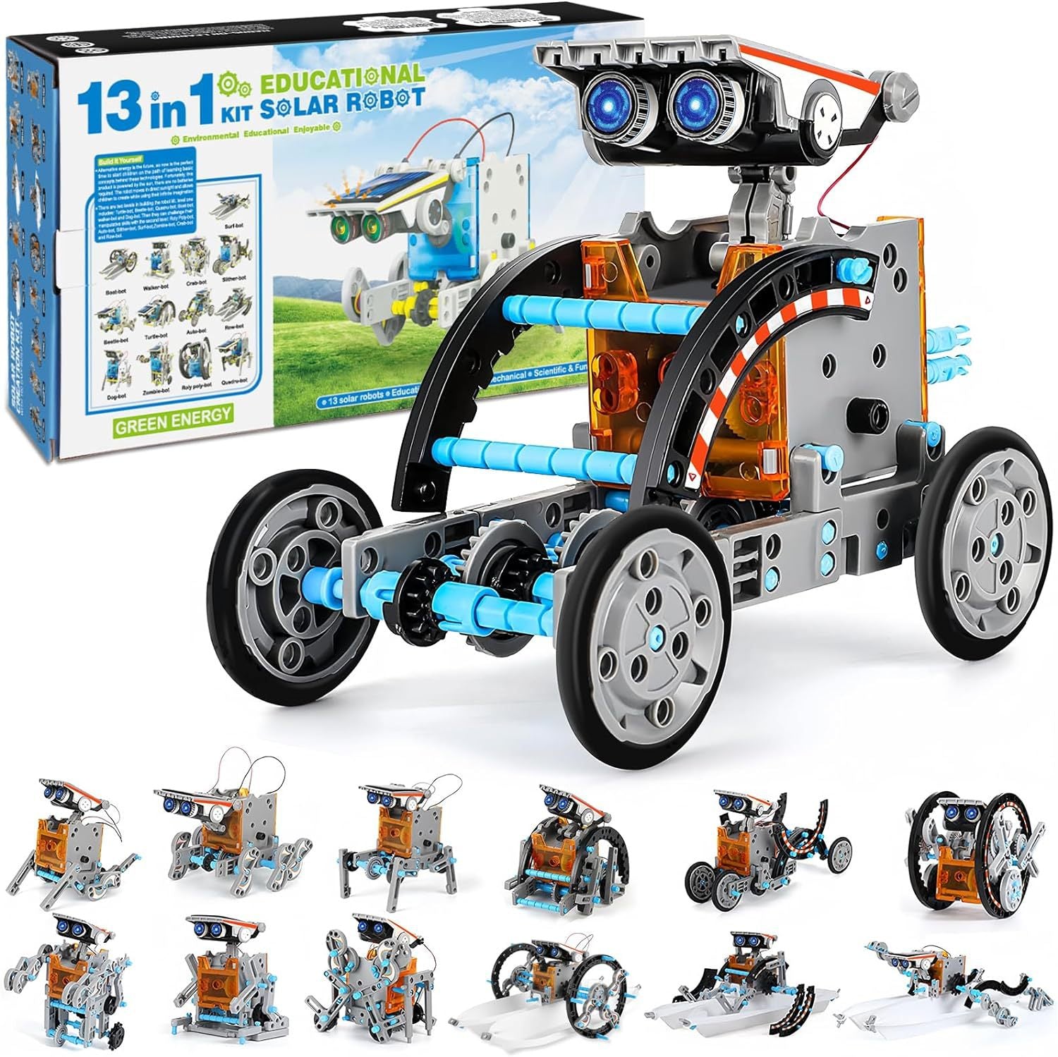 Kit robot solaire STEM pour enfants – Jouet de construction DIY 12-en-1 et 13-en-1