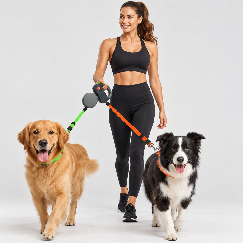 Laisse double pour chiens – Laisse double pour 2 chiens avec pivot à 360°, sans enchevêtrement, réfléchissante – WalkMat
