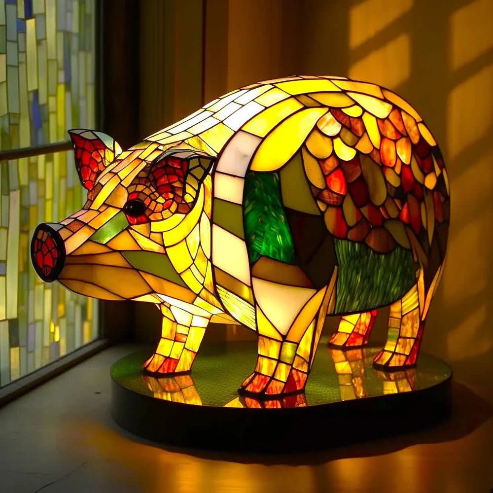 Lampe à motif animal VitraFauna — Design style vitrail, forme sculpturale