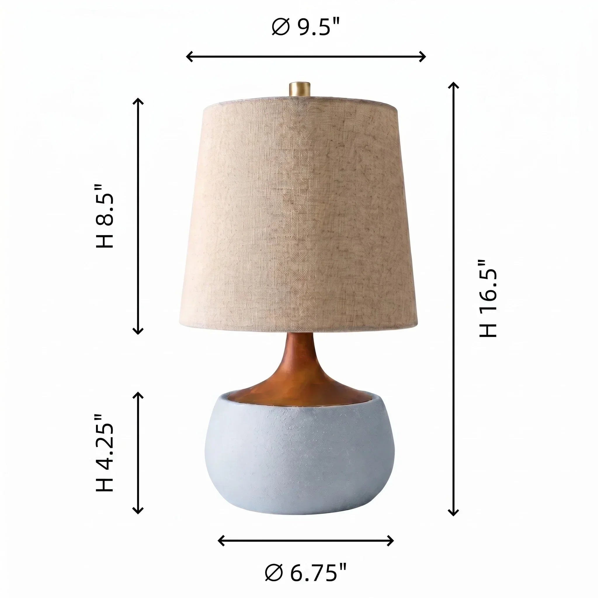 Lampe de table avec base en bois, abat-jour en lin et cylindre aspect ciment | Design moderne