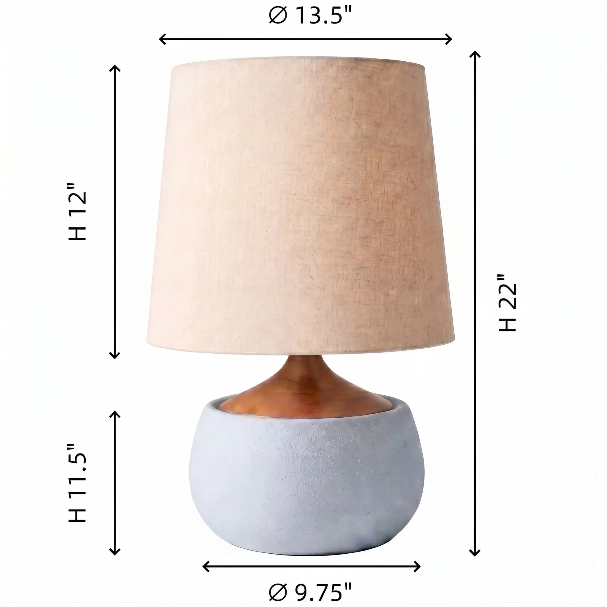 Lampe de table avec base en bois, abat-jour en lin et cylindre aspect ciment | Design moderne