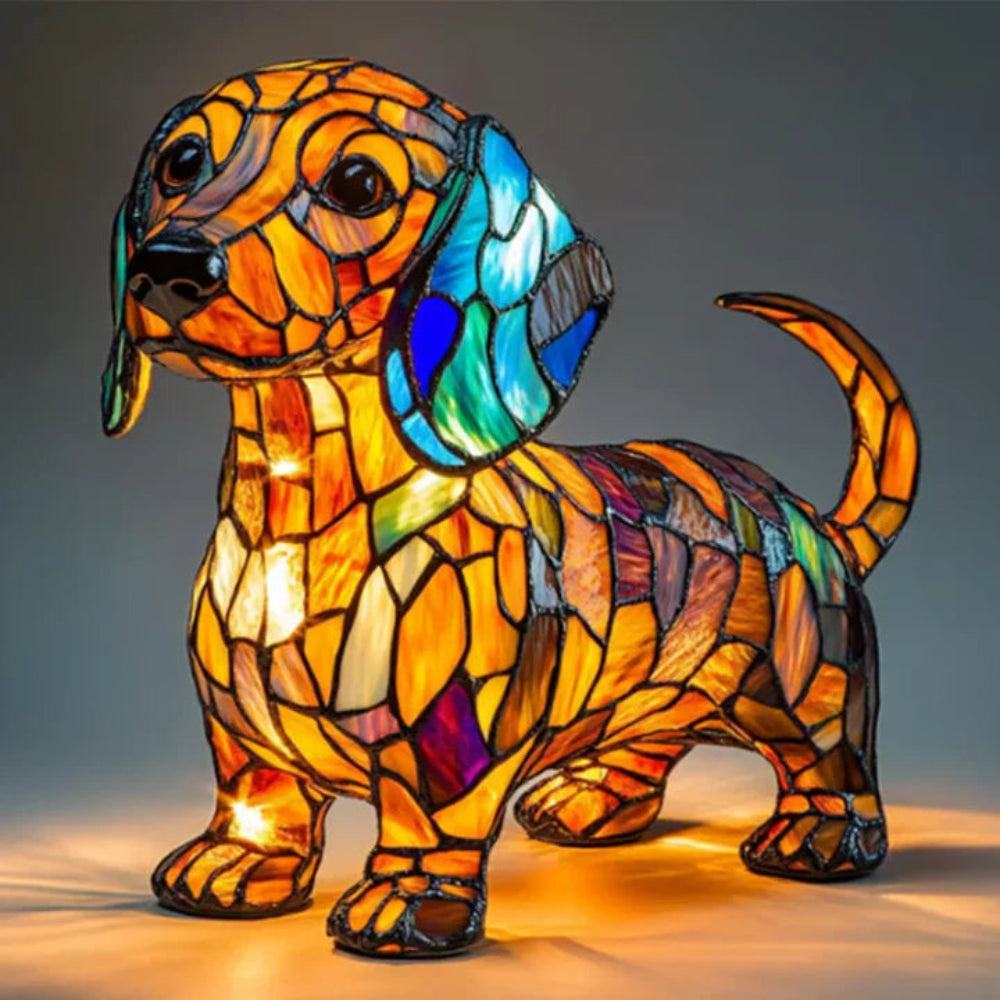 Lampe de table chien style Tiffany | Design bouledogue français en vitrail