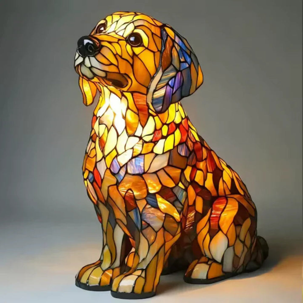 Lampe de table chien style Tiffany | Design bouledogue français en vitrail