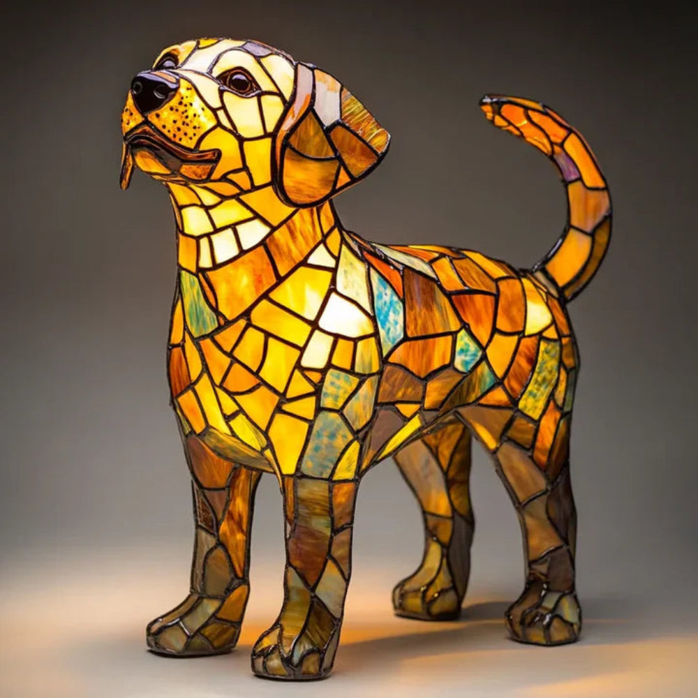 Lampe de table chien style Tiffany | Design bouledogue français en vitrail