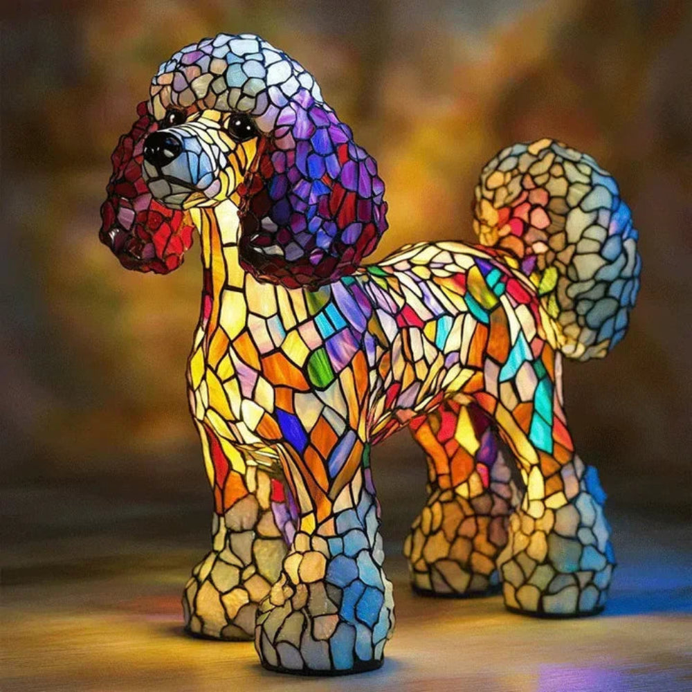 Lampe de table chien style Tiffany | Design bouledogue français en vitrail
