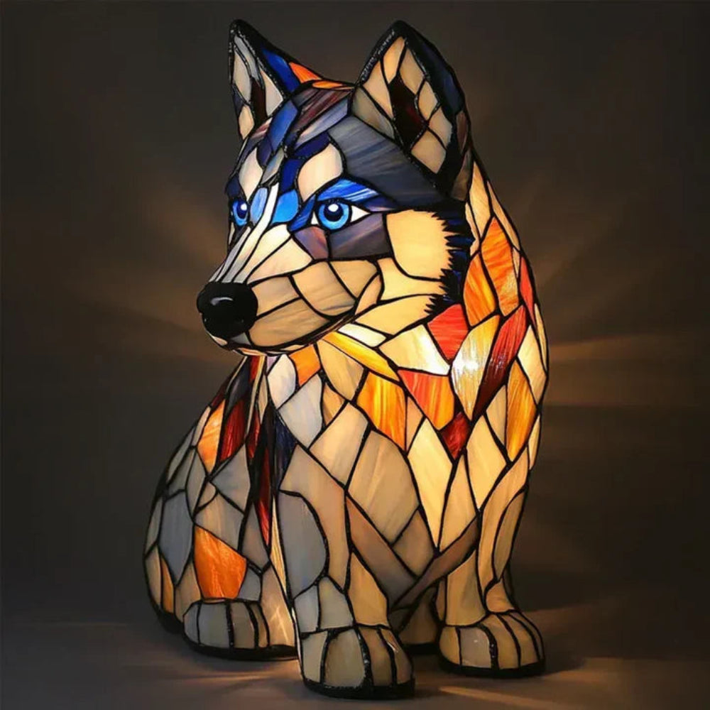 Lampe de table chien style Tiffany | Design bouledogue français en vitrail