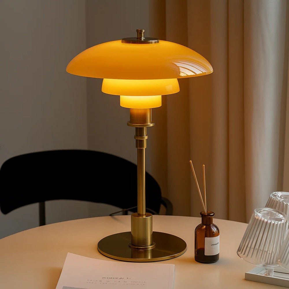 Lampe de table en verre à abat-jour à trois niveaux style nordique, base en fer doré ou argenté, douille E27 avec interr