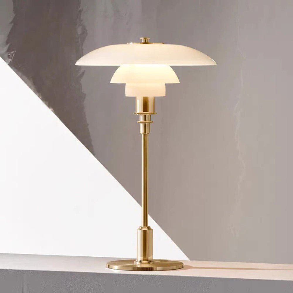 Lampe de table en verre à abat-jour à trois niveaux style nordique, base en fer doré ou argenté, douille E27 avec interr