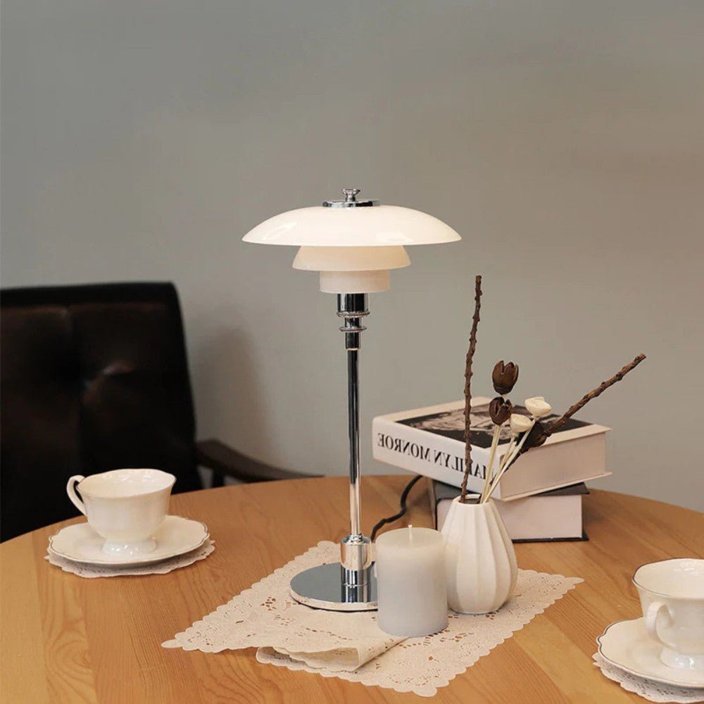 Lampe de table en verre à abat-jour à trois niveaux style nordique, base en fer doré ou argenté, douille E27 avec interr