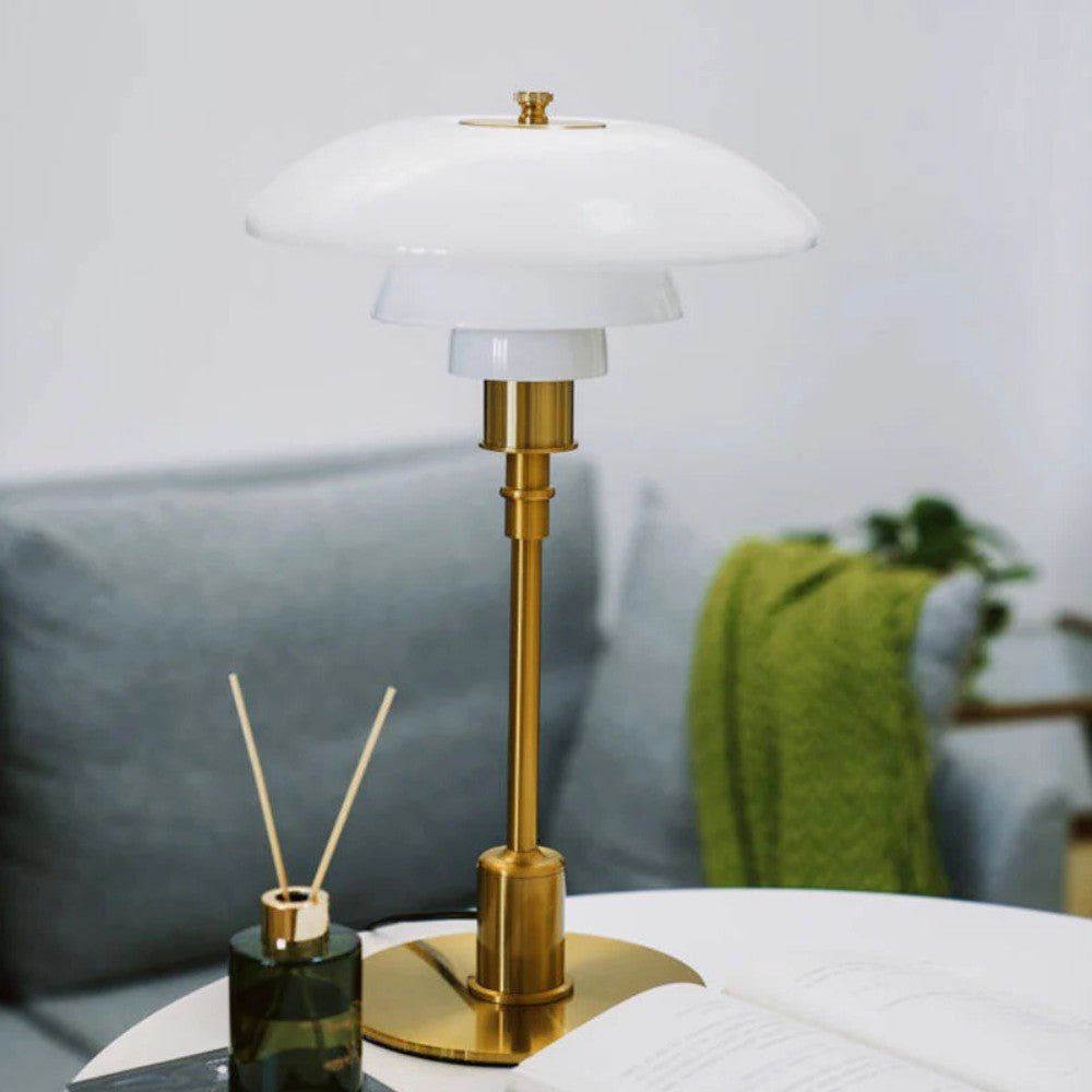 Lampe de table en verre à abat-jour à trois niveaux style nordique, base en fer doré ou argenté, douille E27 avec interr
