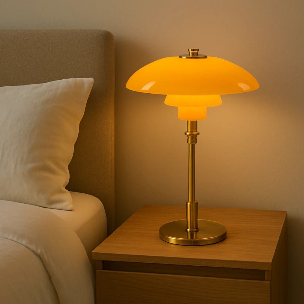Lampe de table en verre à abat-jour à trois niveaux style nordique, base en fer doré ou argenté, douille E27 avec interr