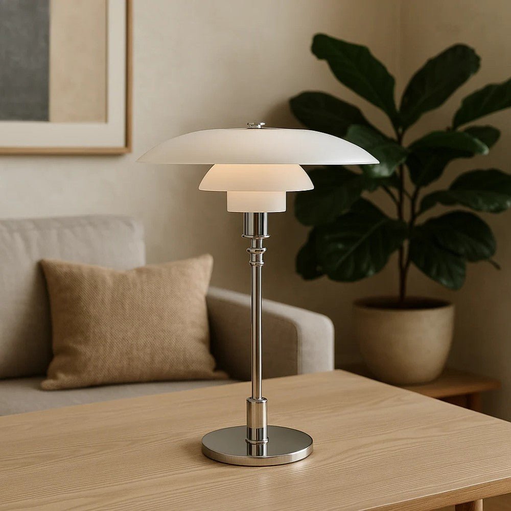 Lampe de table en verre à abat-jour à trois niveaux style nordique, base en fer doré ou argenté, douille E27 avec interr